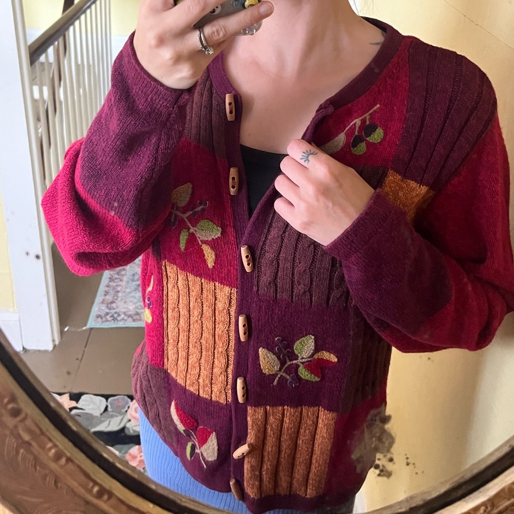Vintage Erika Patchwork Knit Cardigan Cottagecore - Picture 8 of 8
